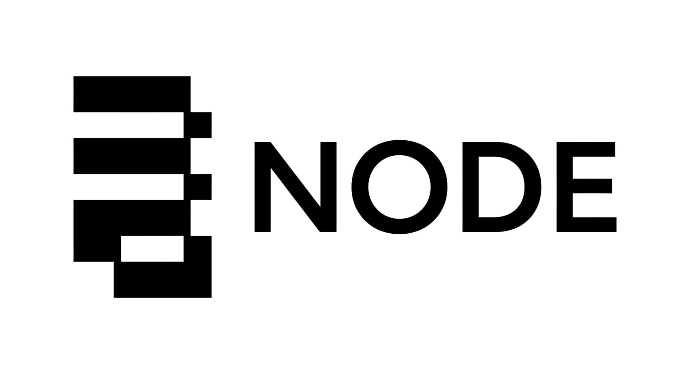 GeminiがPROJECT NODE-01向けに生成した初稿ロゴ。段階的にオフセットされた矩形シンボルとNODEロゴタイプ。