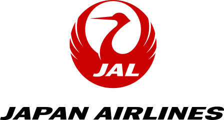 赤い鶴を円形にまとめ、中央にJALの文字を配した鶴丸ロゴ