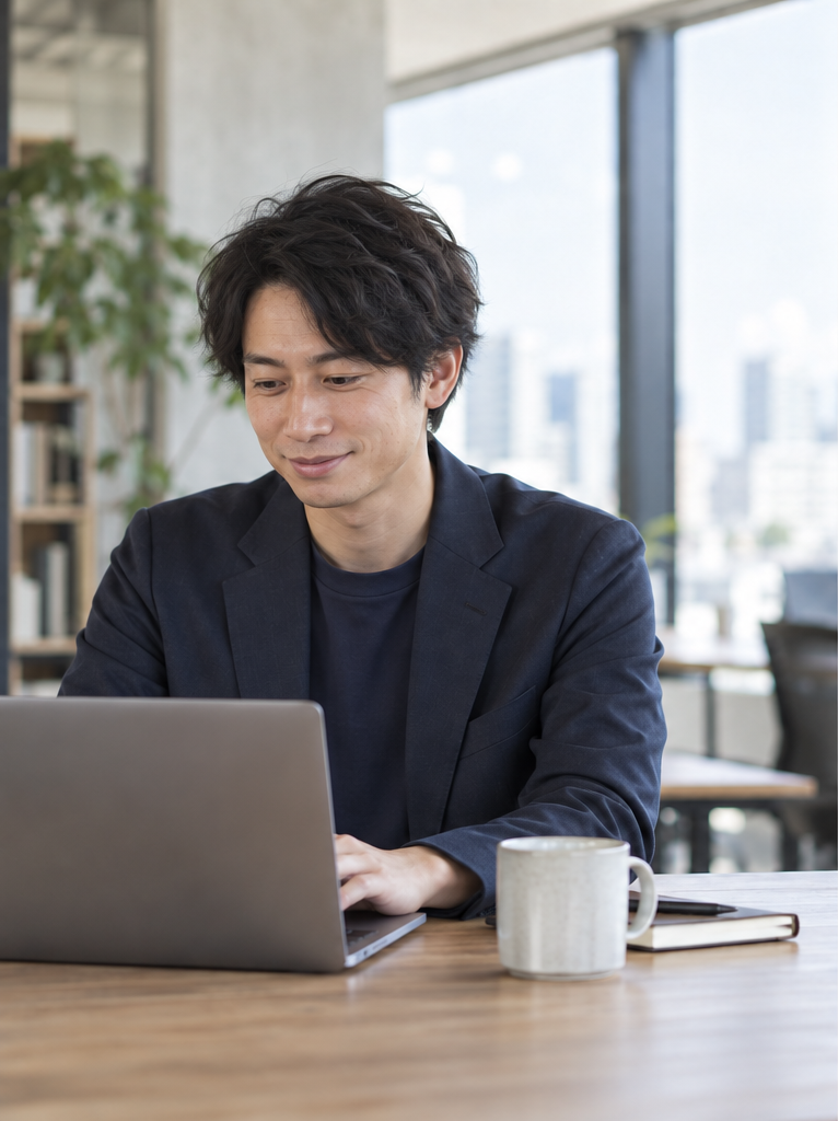 仕事中の自然な表情をした採用人物写真